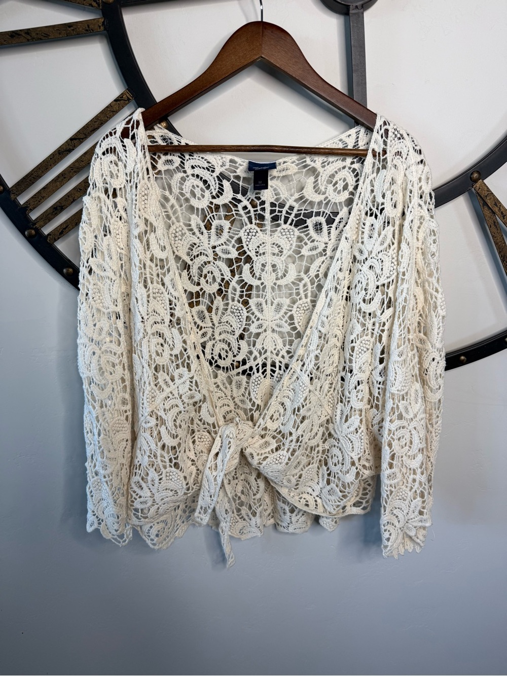 Daytrip M Lace Crochet Tie Summer Cardigan - Cream